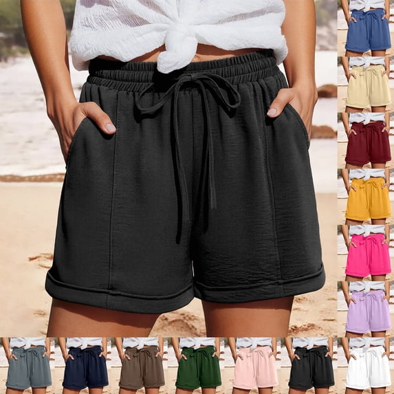 SOFTCCLO Shorts for Women 2026 Summer New Shorts Wide Leg Elastic Waist Outdoor Lounge Womens Shorts Black M
