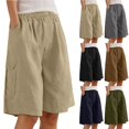 thumbnail image 1 of SOFTCCLO Shorts for Women Elastic Waist Tie Shorts Plus Size Slim Solid Pocket Casual 5 Inch Womens Shorts Black L, 1 of 8