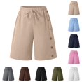 thumbnail image 1 of SOFTCCLO Shorts for Women Plus Size Summer Beach Button Shorts Solid 5 Inch Casual Womens Shorts Army Green L, 1 of 6