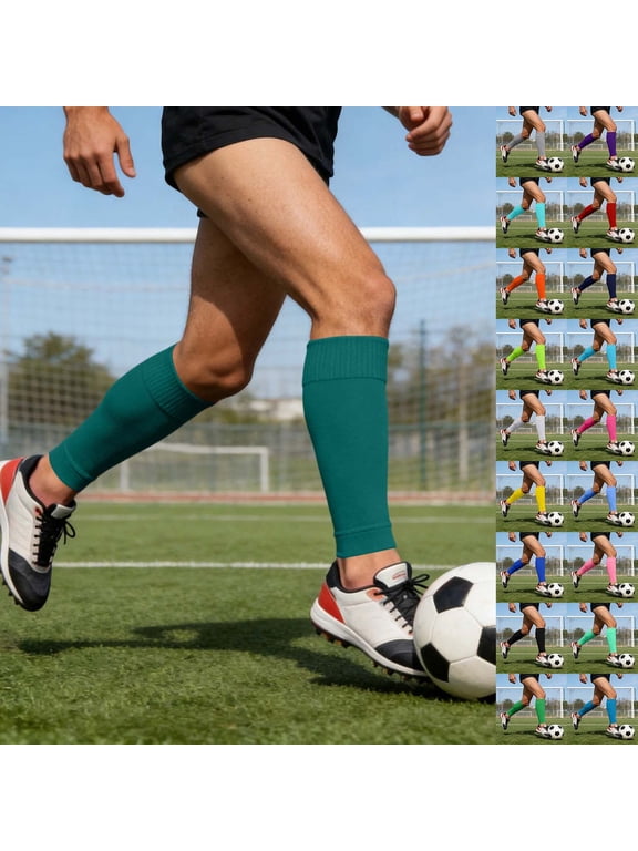 Soccer Socks Adults Shin Guard Sleeve Sweat Wicking No Foot Calf Socks Breathable Athletic Socks for Men Light Green XL
