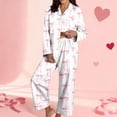 thumbnail image 1 of SOFTCCLO Valentine's Day Pajamas Sets Women Cute Pink Heart Print Pjs Sets Shirts Pants 2 Piece Sets Comfortable Sleepwear Pink L, 1 of 5
