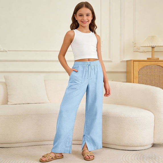 SOFTCCLO Wide Leg Jeans for Girls Loose Denim Long Pants for Summer Casual Girls Baggy Denim Pants 4-5Y
