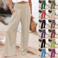 thumbnail image 1 of SOFTCCLO Wide Leg Pants for Women Solid Stretch High Waist Loose Trousers Casual with Pockets Long Womens Pants Black L, 1 of 5