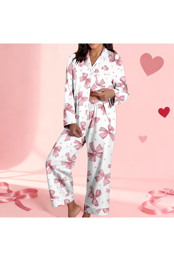 Womens Silk Satin Pajamas Set Casual Long Sleeve Button Down Sleepwear 2 Piece Lounge Set Pj Set Loungewear Pink M