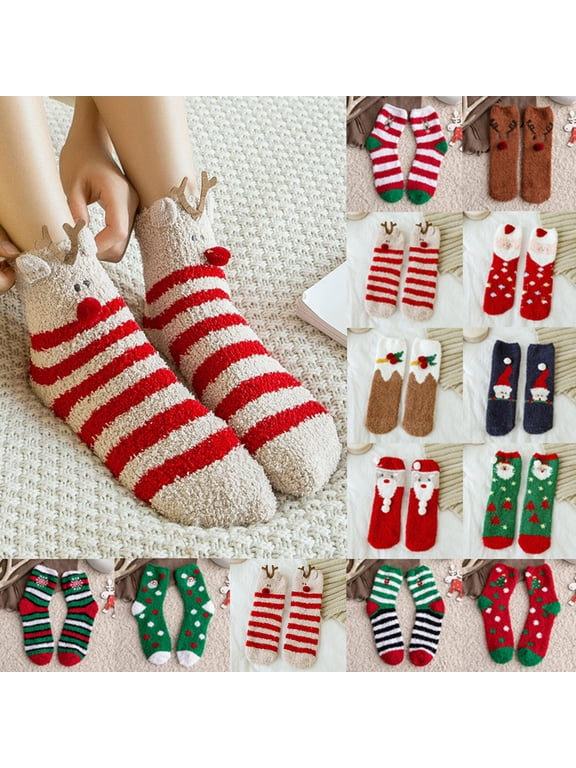 Womens Socks Fall Winter Lined Thick Sleep Crew Socks Cute Warm Fuzzy Socks for Women Watermelon Red One Size
