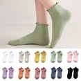thumbnail image 1 of SOFTCCLO Womens Socks Ruffle Edge Spring Summer Thin Solid Cotton Short Socks Soft Lightweight Ankle Socks for Women Dark Gray One Size, 1 of 4