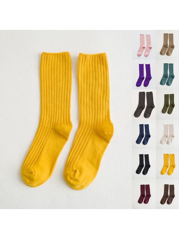 Womens Socks Solid Cotton Double Needle Crew Socks Soft Casual Crew Socks for Women Green One Size