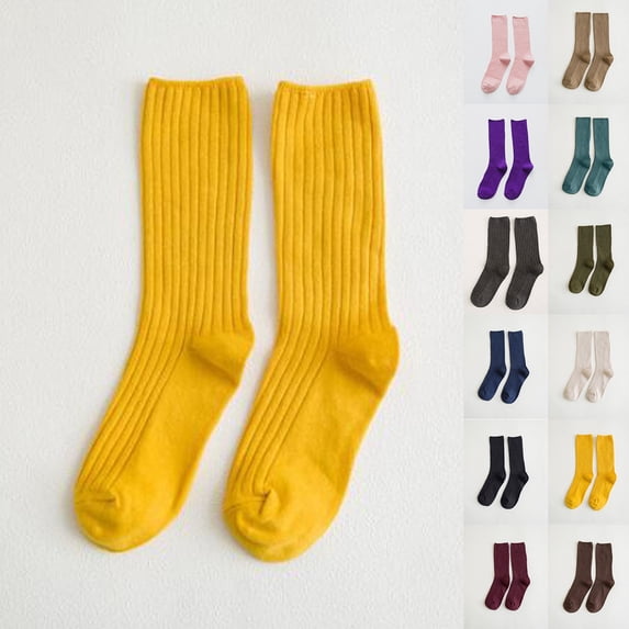 SOFTCCLO Womens Socks Solid Cotton Double Needle Crew Socks Soft Casual Crew Socks for Women Green One Size