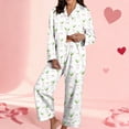 thumbnail image 1 of SOFTCCLO Womens Valentines Pajamas Sets Casual Long Sleeve Button Down Shirts and Pants Comfortable 2 Piece Home Loungewear for Women Light Green S, 1 of 5