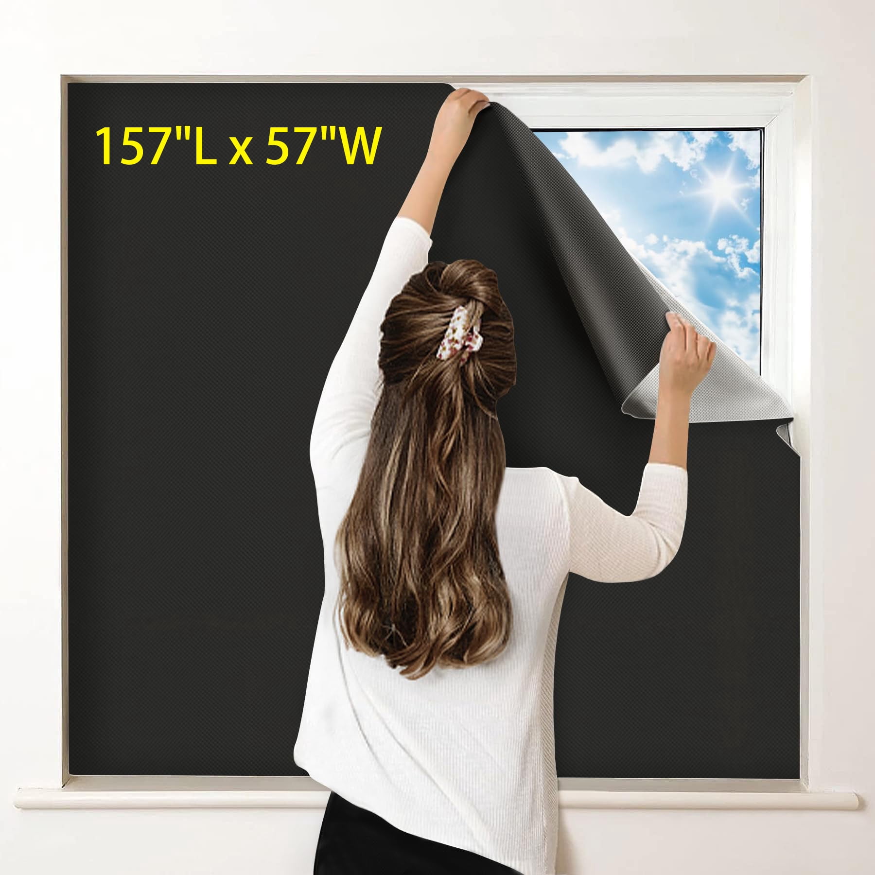 SOFTGAS 100% Blackout Curtains for Bedroom, Portable DIY Window Blinds, No Drill Window Shades & Blackout Blinds with Stickers & Tabs for Travel, Dorm Room, Media Room (157" x 57")