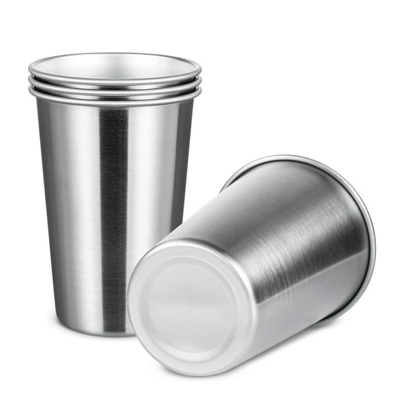 SOFTGAS 4 Pack 12 Ounce Stainless Steel Pint Cups Shatterproof Cup Tumblers Unbreakable Metal Drinking Glasses for Bar, Home, Restaurant