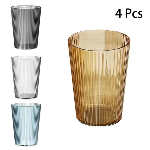 SOFTGAS 4 Pack Bathroom Tumbler Unbreakable Toothbrush Cups, Plastic Toothbrush Holder, Reusable Mouthwash Cup Bathroom Cup Drinking Cups Makeup Brush Holder (Stripe 4 Colors)