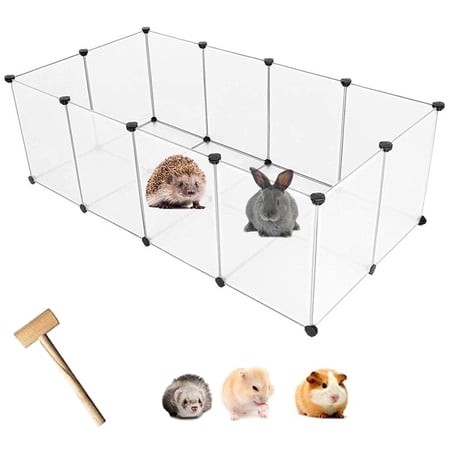 SOFTGAS Plastic Pet Playpen,Portable Bunny Fence,Small Animals DIY Metal Enclosure Pen Cage Yard Outdoor & Indoor for Small Rabbit Cat Guinea Pig Hedgehogs Rat(12 Panels/14 X 14 inches)