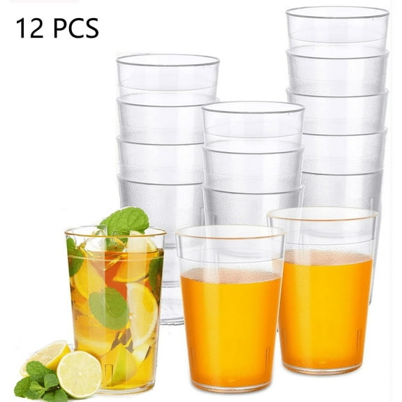 SOFTGAS 8 oz Plastic Cup Break Resistant Drinking Glasses Reusable Clear Cup Stackable Shatterproof Drink Tumblers for Cafe Restaurant Grade Party Catering Supplies(12 Pack)