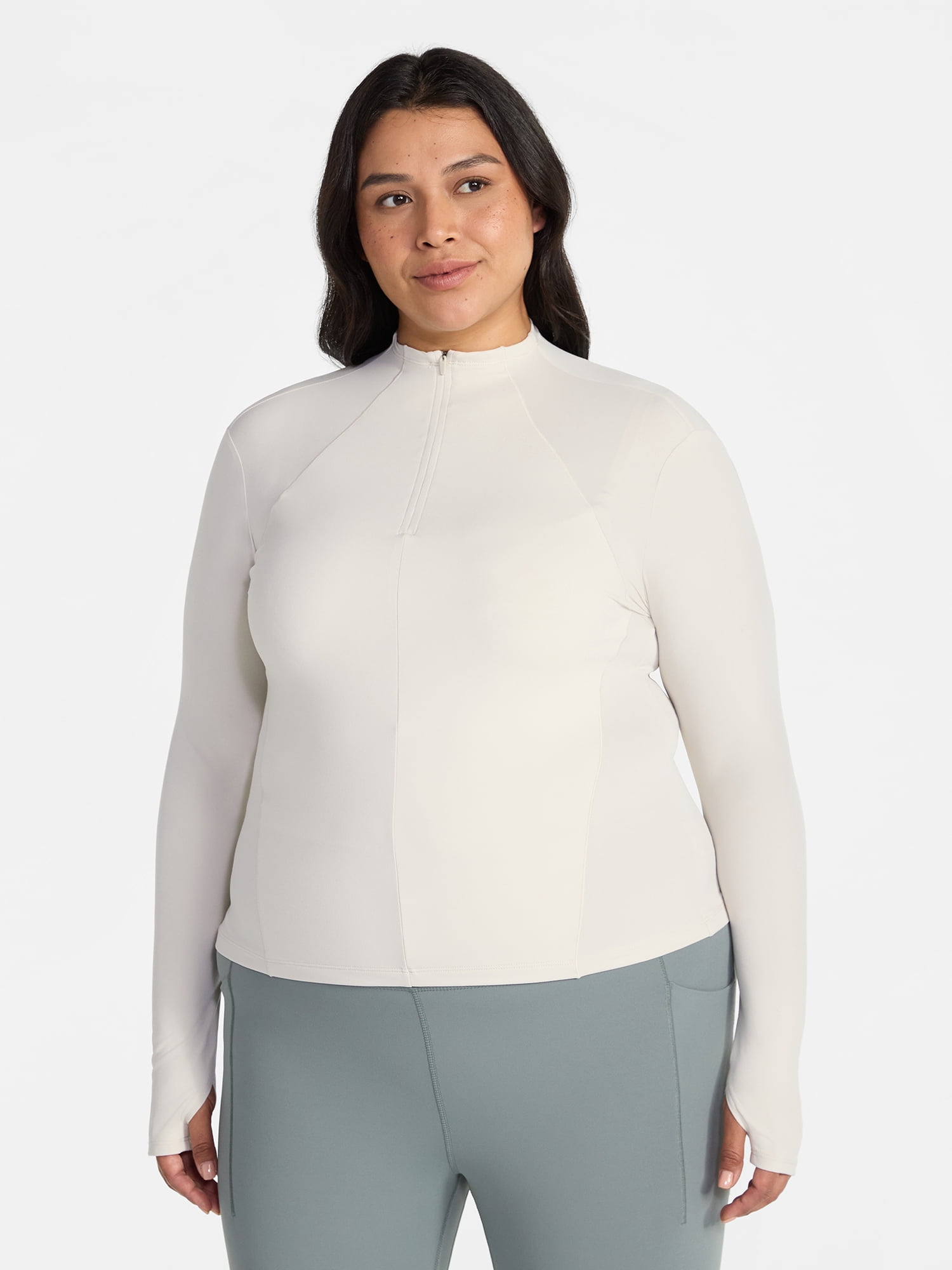 Avia Women's and Women's Plus SoftSculpt Quarter Zip Long Sleeve Top, Sizes XS-4X