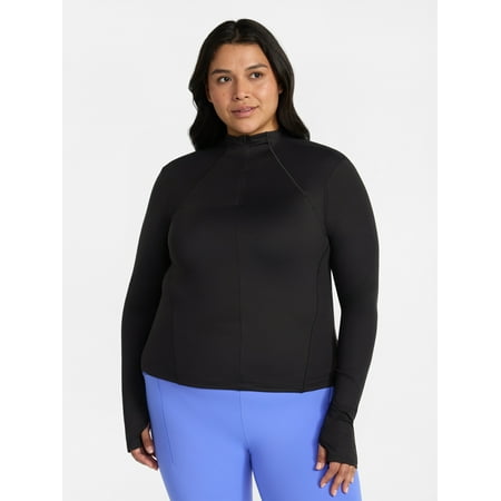 Avia Women's and Women's Plus SoftSculpt Quarter Zip Long Sleeve Top, Sizes XS-4X