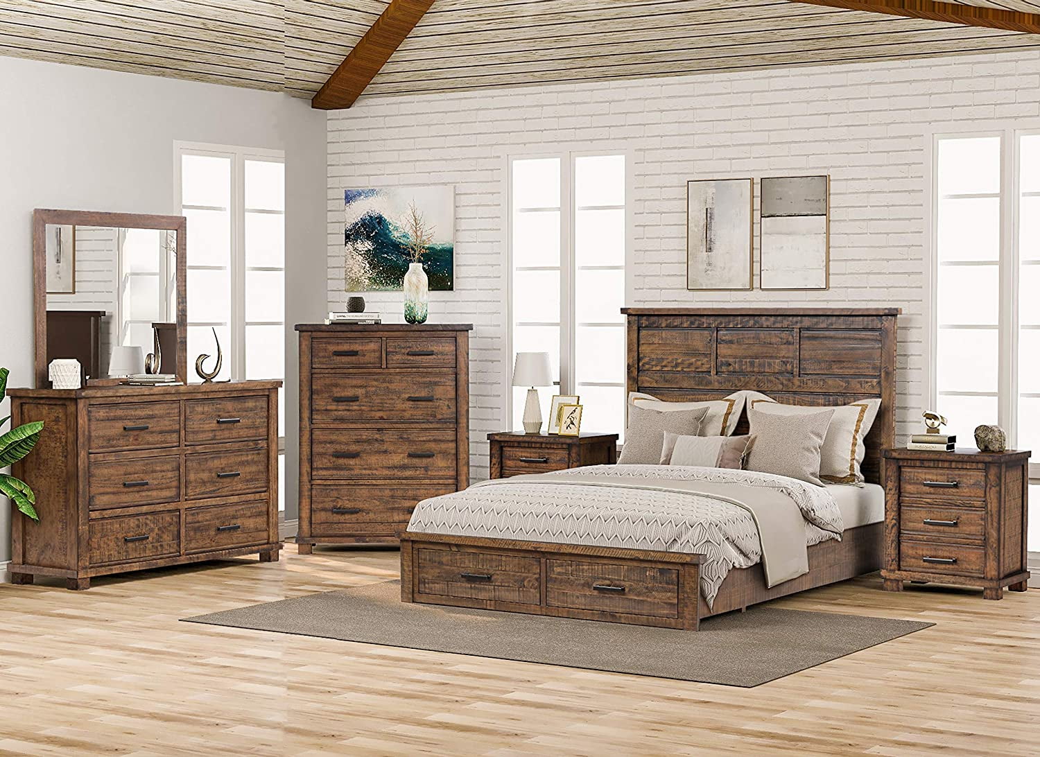 SOFTSEA 3 Piece Farmhouse Style Bedroom Furniture Sets Include Solid ...