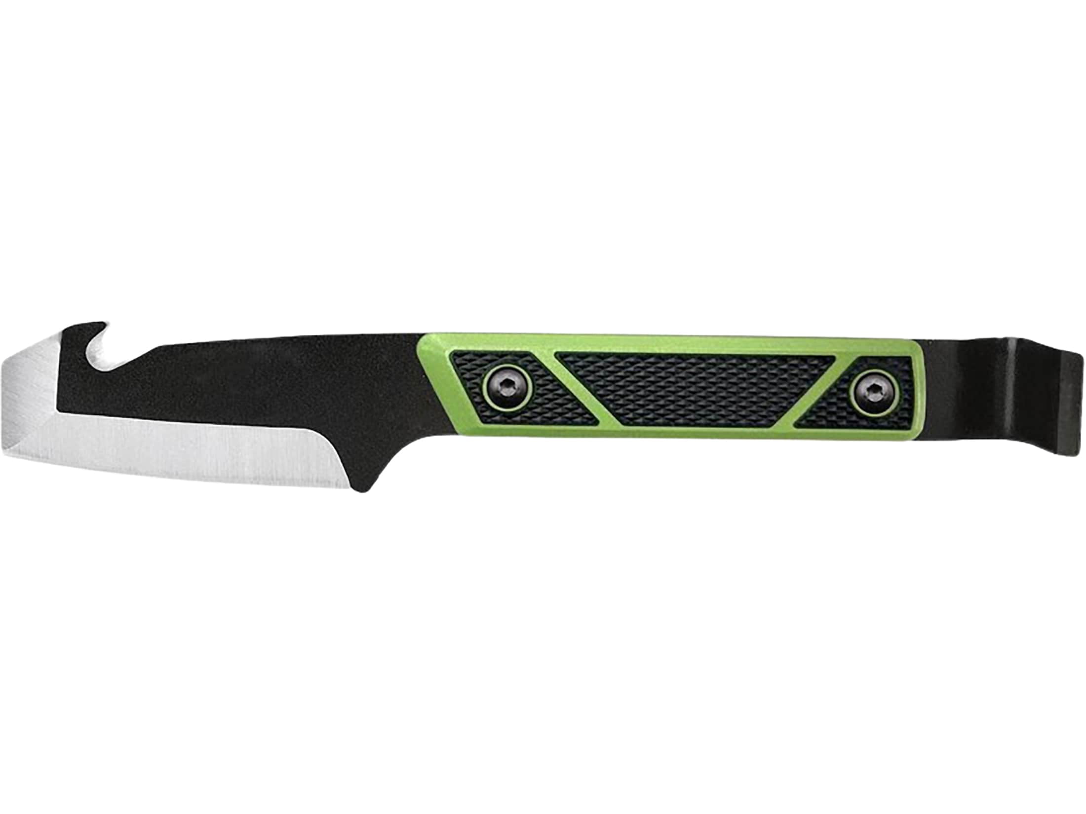 SOG Compound Tac-Pry Fixed Blade Knife 4" Blunt Tipped Gut Hook 420 Black Blade TPR Overmold Handle Black/Green