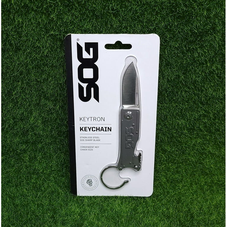 SOG KeyTron Keychain Folding Knife 1.8 Satin Plain Blade, Stainless -  KT1001-CP 