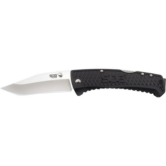 SOG Traction Pocket Knife 3.5" Drop Point 5Cr13MoV Polished Blade Glass Reinforced Nylon (GRN) Handle Black