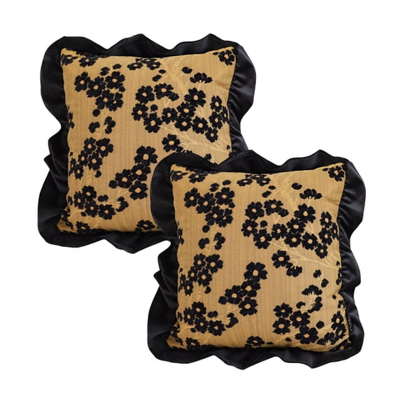 SOGA 2X 17.7 inches Velvique Floral Decorative Ruffle Pillowcases  Mustard Gold