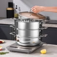 thumbnail image 1 of SOGA 3-Tier 32cm Stainless Steel Food Steamer – Stackable Vegetable & Dim Sum Pot, 1 of 8