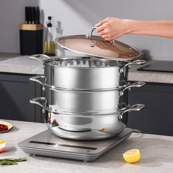 SOGA 3-Tier 32cm Stainless Steel Food Steamer Stackable Vegetable & Dim Sum Pot