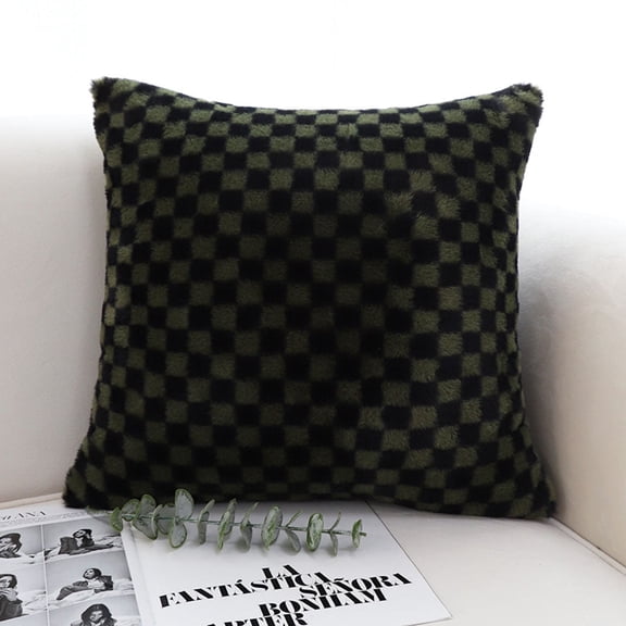 SOGA 45cm Urban Light Luxury Pillow  Dark Night Green Checkered Square Decorative Throw Pillow for Couch, Bed, Sofa, and Home Decor