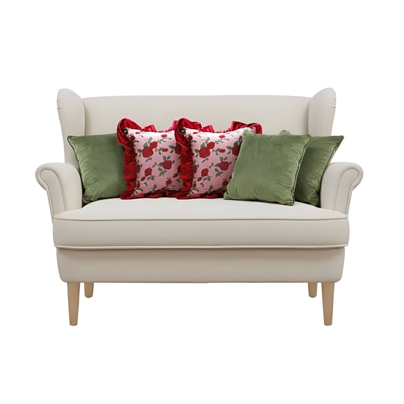 SOGA 5PC 3x 45cm Sage Green Velvet & 2x Rose Garden Burgundy Ruffle Pillow Covers  Decorative Set for Sofa & Bed