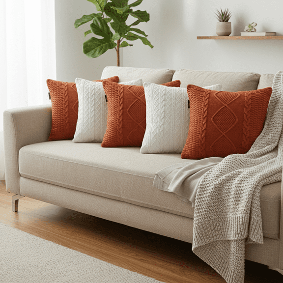 SOGA 5PC Cable Knit Diamond & Cable Knit Pure Pillow Covers for Sofa Dcor