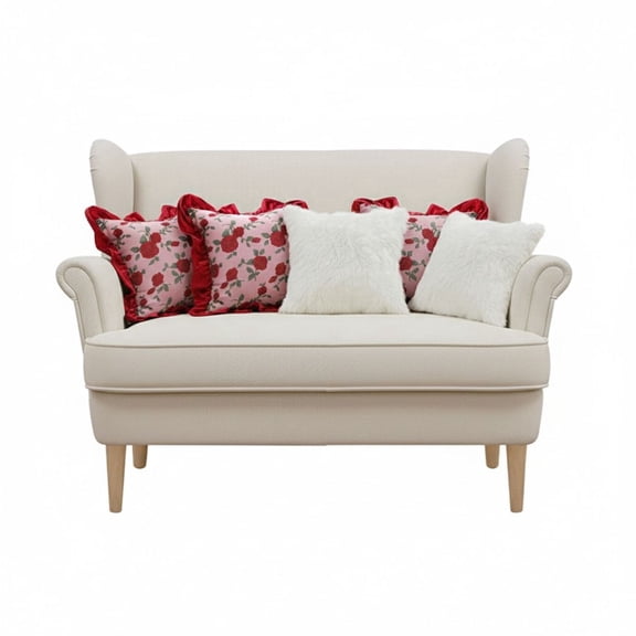 SOGA 5PC 17.7in Rose Garden Burgundy Ruffle & Pure White Textured Pillow Covers Set