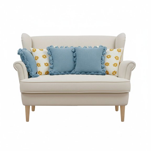 SOGA 5PC 17.7in Sky Blue Textured Pom-Pom Trim & Retro Daisy Chain Pillow Covers