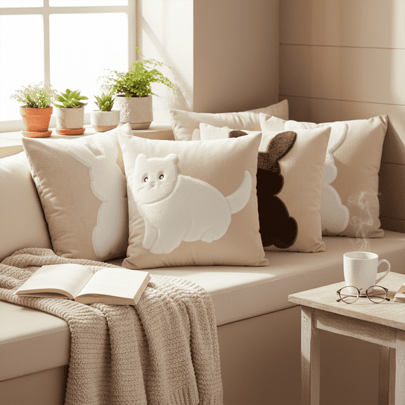 SOGA 6PC 17.7in Animal Silhouette Pillowcase Set  White Bunny, Bunny & Cat pillow Covers