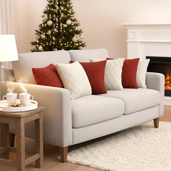 SOGA 6PC 17.7in Classic Red Diamond Knit & Cream Cable Knit Decorative Pillowcase Set