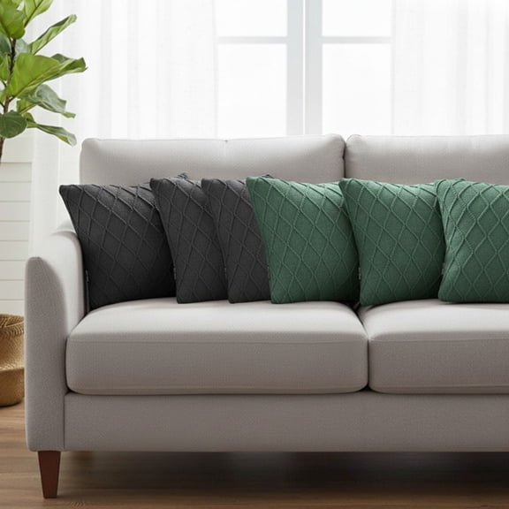 SOGA 6PC 17.7inForest Green & Charcoal Grey Cable Knit Diamond Decorative Pillowcase Set