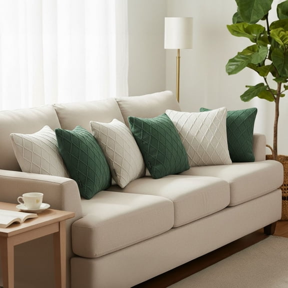 SOGA 6PC 45cm Forest Green & Cream Cable Knit Diamond Decorative Pillowcase Set