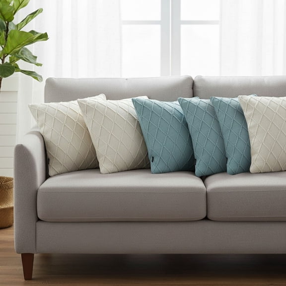 SOGA 6PC 45cm Sky Blue & Cream Cable Knit Diamond Decorative Pillowcase Set