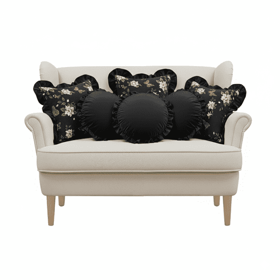 SOGA 6PC 45cm Vintage Embroidered Black Square & Lotus Edge Round Pillow Covers with Butterfly Accent  Decorative Set