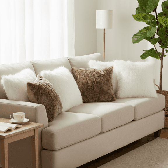 SOGA 6PC Luxury Pillow Cover Set  445cm Pure White Textured & 245cm Luxe Brown Fur Plush Decorative Pillowcases