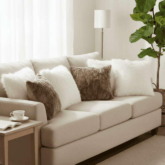 SOGA 6PC Luxury Cover Set  4 Pure White Textured & 2 Luxe Brown Fur Plush Decorative Pillowcases