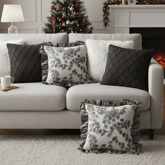 SOGA 6PC White & Gray Textured, Floral Ruffle & Diamond Knit Pillow Covers for Cozy Home Dcor