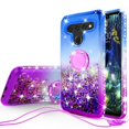 thumbnail image 1 of SOGA Cover Compatible for LG V50 Case, LG V50 ThinQ Case, Liquid Floating Quicksand Case with Diamond Metal Ring for Magnetic Car Mount - Purple on Blue, 1 of 5