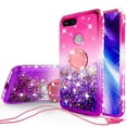 thumbnail image 1 of SOGA Cover Compatible for Google Pixel 3a Case, Liquid Floating Quicksand Case with Diamond Ring Stand for Magnetic Car Mount - Purple on Pink, 1 of 5