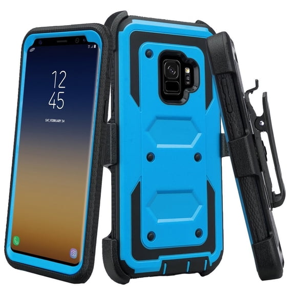 SOGA Cover for Samsung Galaxy S9 Plus Case [TriGuard] Shockproof Rugged Hybrid Armor Case Cover with Belt Clip Holster - Blue
