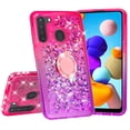 thumbnail image 1 of SOGA Phone Cover Compatible for Samsung Galaxy A21 Case Liquid Floating Quicksand Case with Diamond Ring Stand for Magnetic Car Mount and Lanyard - Pink on Purple, 1 of 5