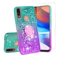 thumbnail image 1 of SOGA Quicksand Cover Cute Girl Phone Case Compatible for Motorola Moto E7 Power Case, with Ring for Magnetic Car Mounts, Lanyard, Tempered Glass - Purple / Teal, 1 of 6