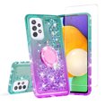 thumbnail image 1 of SOGA Quicksand Cover Cute Girl Phone Case Compatible for Samsung Galaxy A52 5G Case, with Ring for Magnetic Car Mounts, Lanyard, Tempered Glass - Purple / Teal, 1 of 6