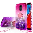 thumbnail image 1 of SOGA Rhinestone Floating Liquid Quicksand Cover Cute Phone Case Compatible for LG Stylo 4 Q710 Case, LG Q Stylus Case, with Embedded Metal Ring for Magnetic Car Mounts and Lanyard - Pink on Purple, 1 of 5