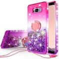 thumbnail image 1 of SOGA Rhinestone Glitter Bling Liquid Floating Cute Phone Case Compatible for Samsung Galaxy S8 Plus Case with Embedded Metal Ring for Magnetic Car Mounts and Lanyard Diamond Bumper - Pink on Purple, 1 of 5