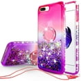 thumbnail image 1 of SOGA Rhinestone Liquid Float Quicksand Cover Cute Girl Phone Case Compatible for iPod Touch 5/iPod Touch 6 Case, with Embedded Metal Diamond Ring for Magnetic Car Mounts and Lanyard - Pink on Purple, 1 of 5